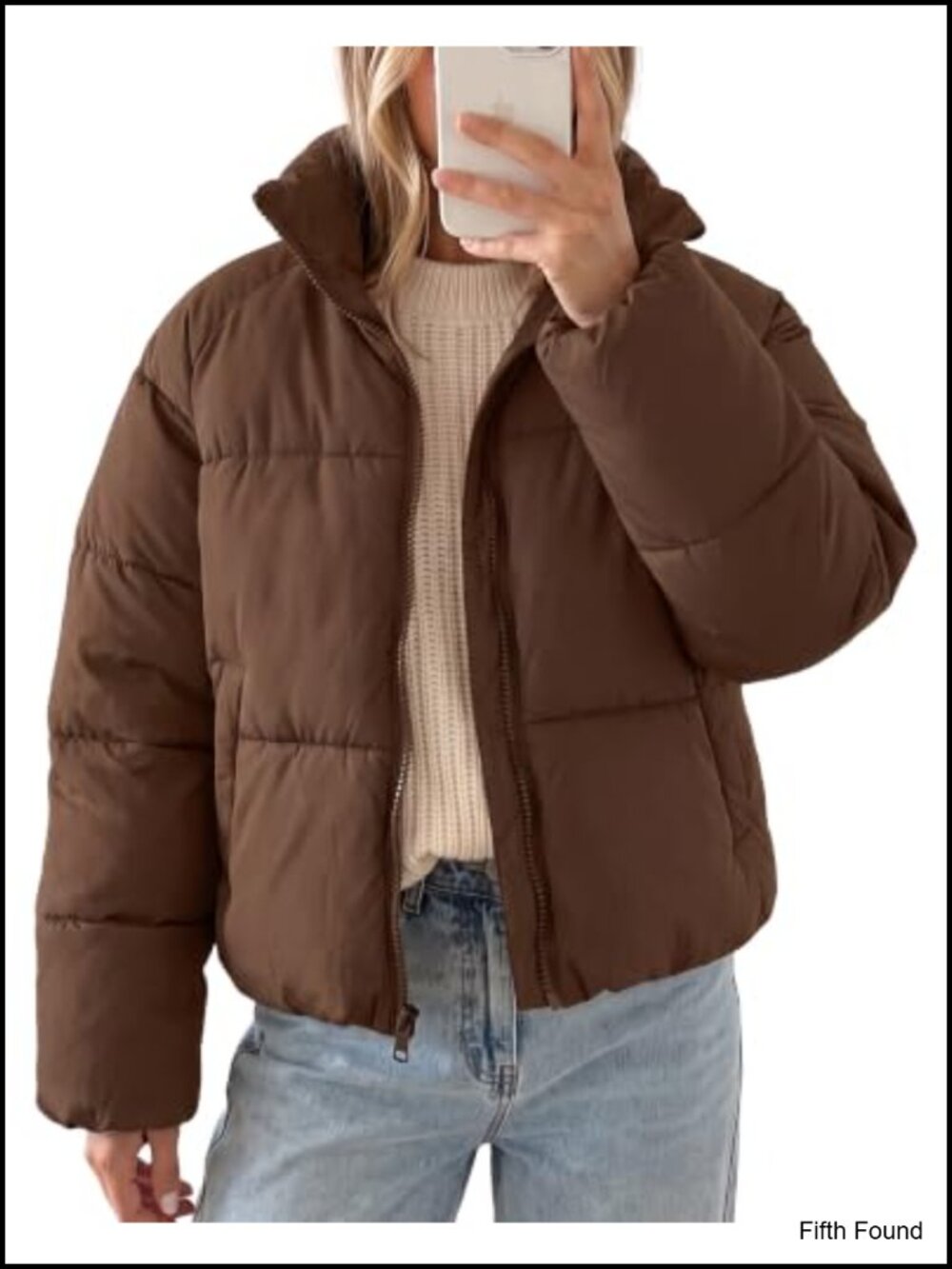 ASPO Women's Cropped Quilted Puffer Jacket Warm Zip-Up Winter Coat